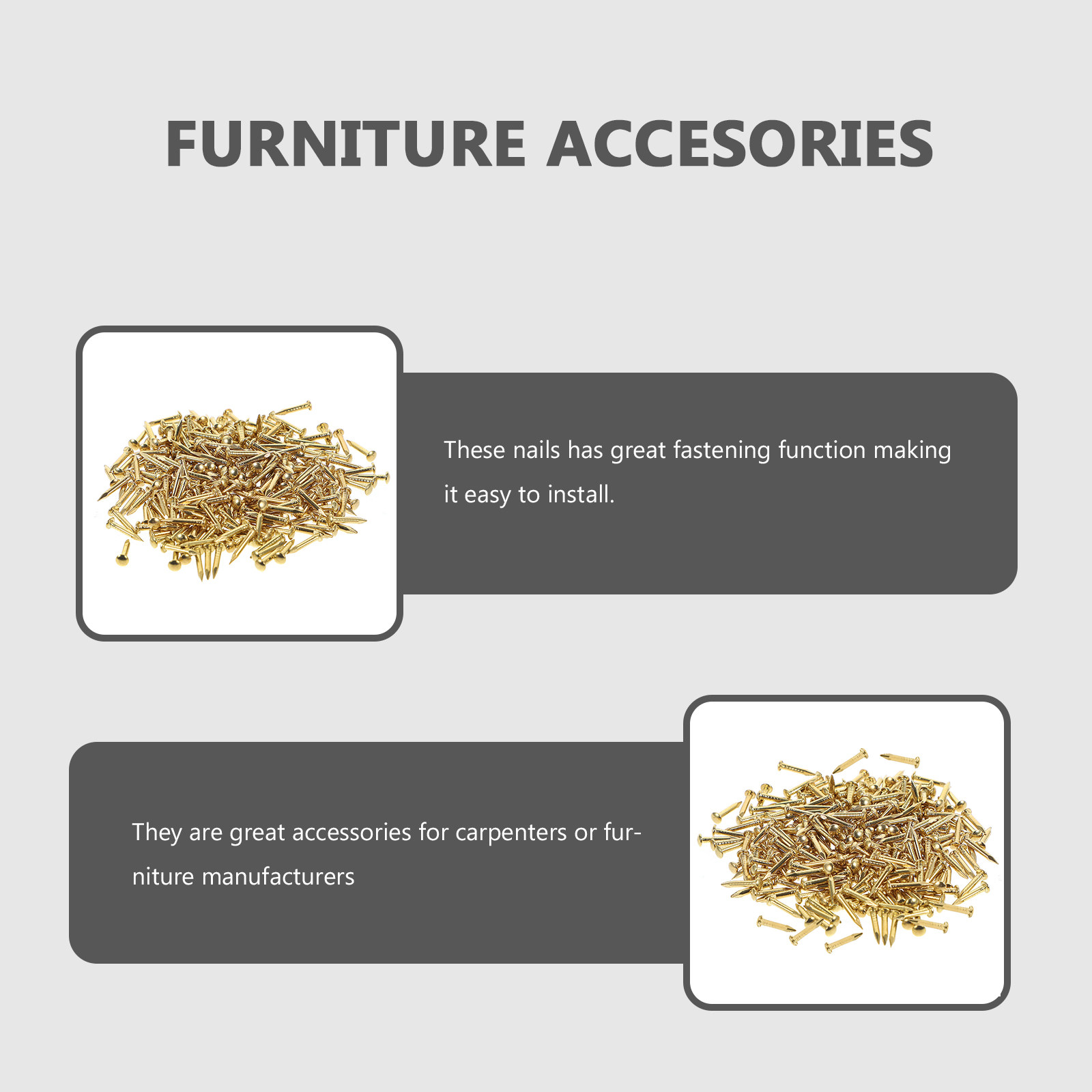 Furniture Upholstery Hardware - 200Pcs Brass Nails Round Head Furniture